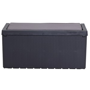Anthrazitfarbene Toomax Kissenbox Portonovo (124 cm) mit Sitzkissen. Praktische Aufbewahrungsbox für Garten und Terrasse.