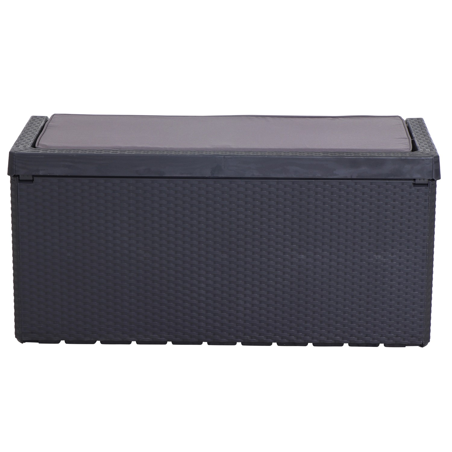 Anthrazitfarbene Toomax Kissenbox Portonovo (124 cm) mit Sitzkissen. Praktische Aufbewahrungsbox für Garten und Terrasse.