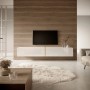 Weißes Selsey TV-Hängeboard Bisira (200 cm) mit goldenem Einsatz, 2 Klapptüren, in modernem Wohnzimmer.