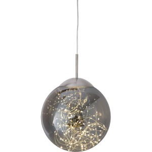 Nino Leuchten LED-Pendelleuchte Lights, Nickel-Smokey, 1-flammig. Runde Glas-Hängeleuchte mit LED-Lichterkette.