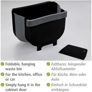 Wenko Tür-Abfalleimer Fago, 5 l, schwarz, faltbar für die Outdoor Küche.