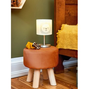 Kinderhocker Safari Adventure orange, Ø 30 cm, mit Lampe als Nachttisch im Kinderzimmer.