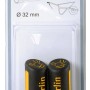 Zwei ergonomische, schwarz-gelbe 2-Komponenten Ersatzgriffe für Schubkarren, Ø 32 mm, in Blisterverpackung.