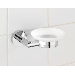 Wenko Power-Loc Seifenablage Revello, Chrom, mit satinierter Glasablage zur Wandmontage.
