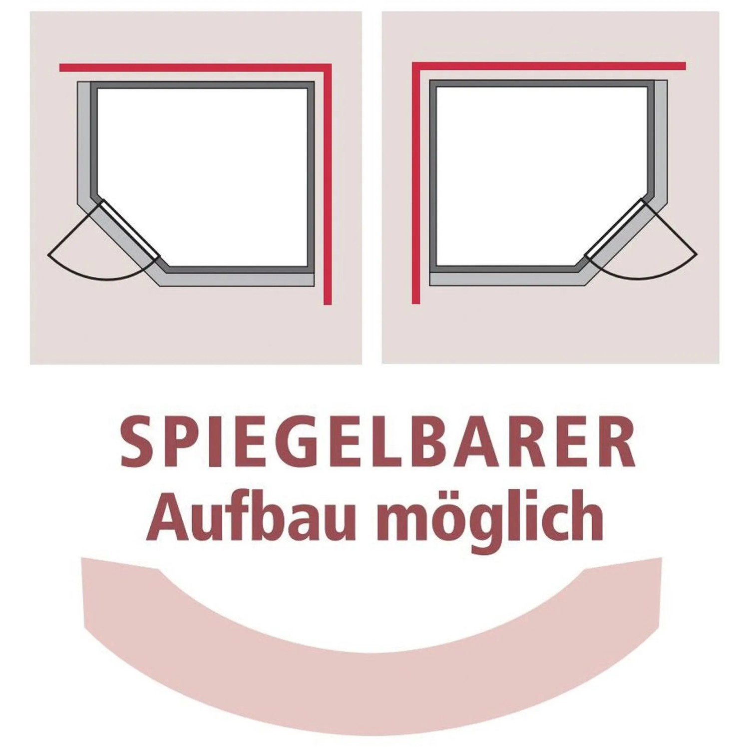 Karibu Sauna Jorma: Skizze zeigt spiegelbaren Aufbau der Massivholzsauna mit Türanschlag links oder rechts.