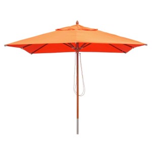Quadratischer, terracottafarbener Holz-Sonnenschirm 3x3m für Gastronomie und Terrasse.