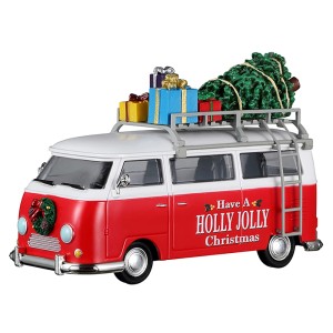 Lemax Weihnachtswagen als festliche Weihnachtsdekoration mit Baum und Geschenken auf dem Dach.