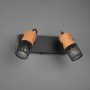 Schwarzer 2er Spot Tosh mit Holzdetails. Verstellbare Deckenspot für E14 Leuchtmittel. Ideal für Wohnräume.