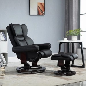 HOMCOM Relaxsessel mit Hocker Drehbar mit Liegefunktion Kunstleder Schwarz