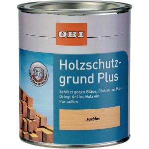 OBI Holzschutzgrund Plus, farblos, 2,5 l Dose für den Außenbereich. Holzgrundierung schützt vor Bläue, Fäulnis und Pilzen.