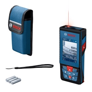 Bosch Professional GLM 100-25 C Laser-Entfernungsmesser mit Tasche, Batterien und Handschlaufe.