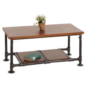 MCW Couchtisch N27 im Industrial Design mit Holzplatte und Metallgestell.
