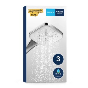 Verpackung der Grohe QuickFix Handdusche Vitalio SmartActive 130 Cube mit 3 Strahlarten in Chrom.