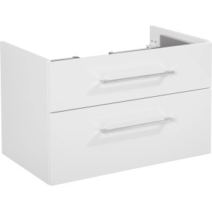 Fackelmann Waschbeckenunterschrank HYPE 3.0, 80 cm, Weiß matt mit zwei Schubladen und silbernen Griffen.