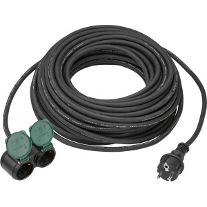 Schwarze Gummiverlängerung mit Stecker, 20 m, H07RN-F3G, für den Außenbereich.