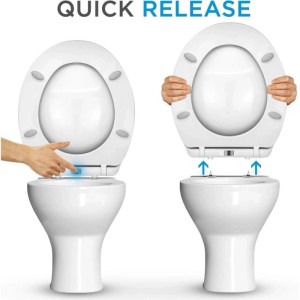 Lavur WC-Sitz aus Duroplast mit Absenkautomatik und Quick-Release Funktion auf Toilette montiert.
