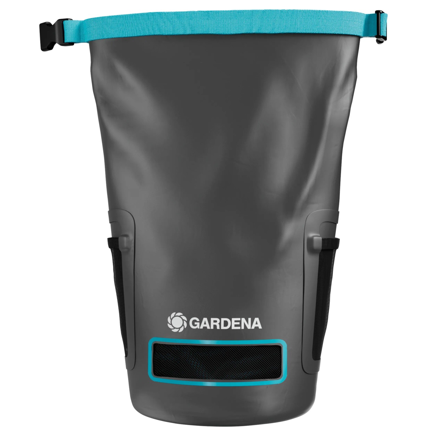 Gardena Liano™ Xtreme Aufbewahrungstasche für Gartenschlauch-Set, grau mit blauem Rand.