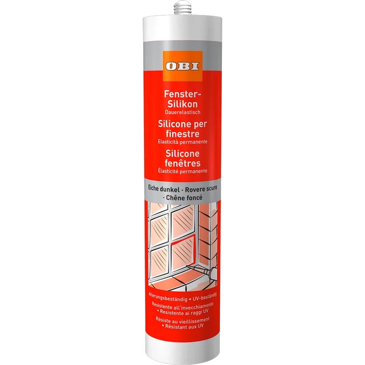 OBI Fenster-Silikon Eiche Dunkel, 310ml Kartusche für dauerelastische Fensterabdichtung.