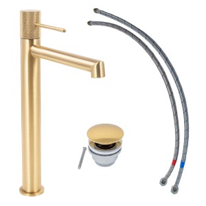 Schöner Wohnen Waschtischarmatur Kadia, Auslauf 24,2cm, Mattgold, mit Ablaufgarnitur und Anschlussschläuchen.