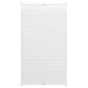 Weißes Gardinia EasyFix Plissee 65x130 cm mit zwei Bedienschienen für Fenster.