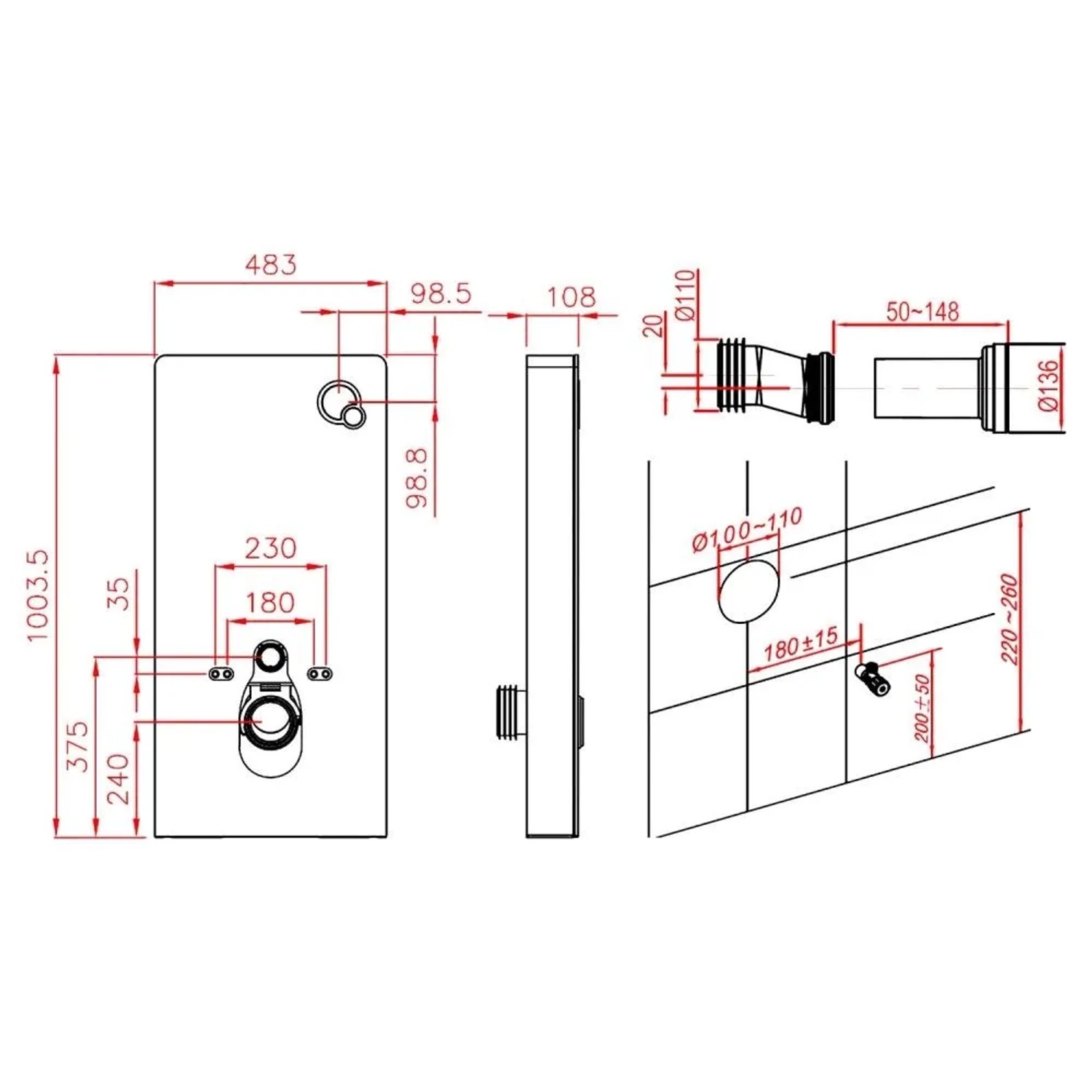 Glasdeals Sanitärmodul für Wand-WC inkl. Betätigungsplatte Weißglas 6220_6