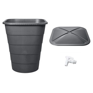 Garantia Regentonne Ibiza 300 l, eckig, Graphitgrau, mit Deckel und Hahn.