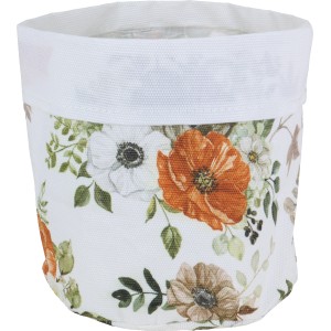 Weißer Pflanzkorb Homi (15x15 cm) mit Blumenmuster für drinnen.