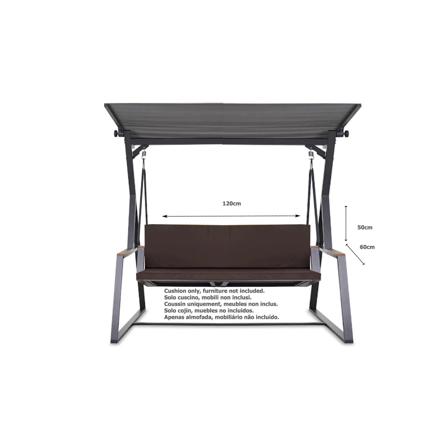 Braunes Kissen-Set für Hollywoodschaukel, 120x60x50x7cm, für 2-Sitzer-Schaukel.