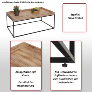 MCW Couchtisch K71, naturfarben, mit Ablage und schwarzem Metallgestell.