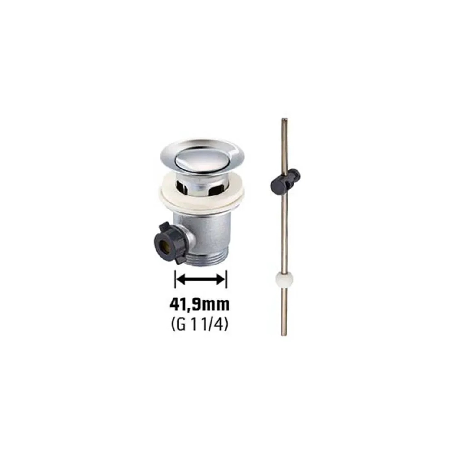 Verchromte Excentergarnitur, Ø 61mm, für Waschtisch-Ablauf. Inklusive Unterbau und Hebelmechanik.