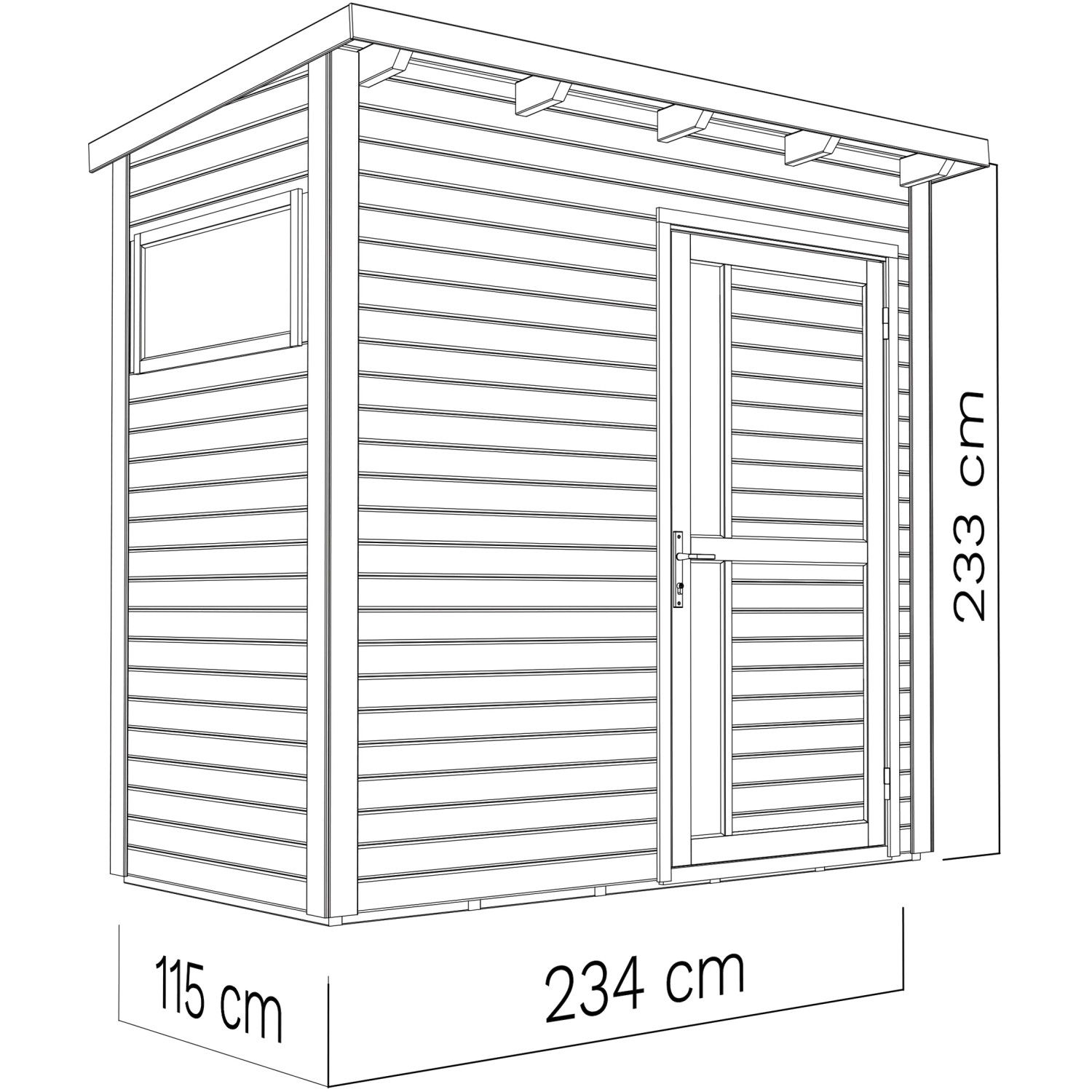 Bertilo Gartenhaus Pentus 1 Natur, 115x234 cm, aus unbehandeltem Holz, mit Tür und Fenster. Ideal als Gerätehaus.