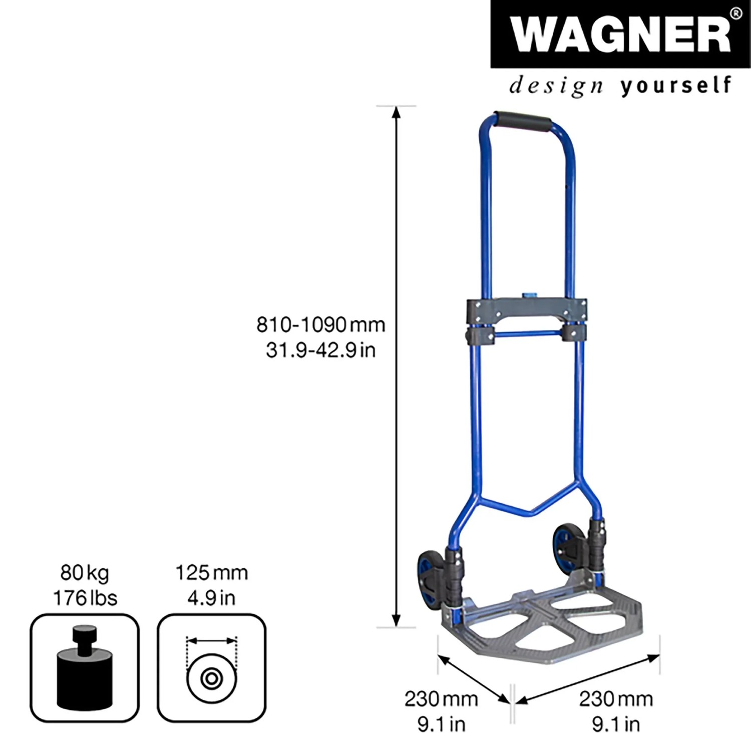 Wagner Sackkarre TH4123, klappbar, Tragkraft 80kg, aus Stahl, für den Transport im Bau.