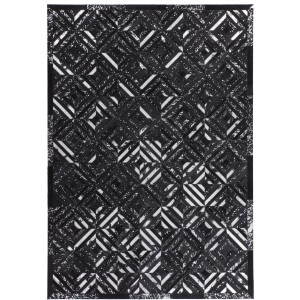 Teppich Masque 610, schwarz-silber, 80x150 cm, Lederteppich mit metallischen Effekten.