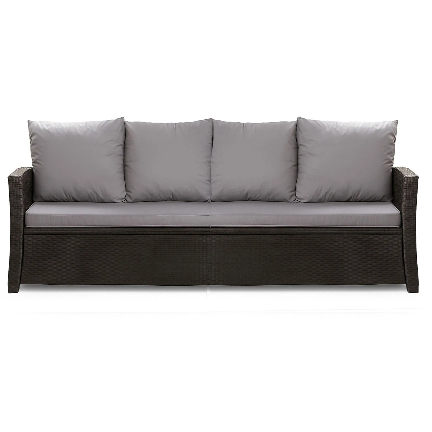 Graues 3-Sitzer Gartensofa mit Kissen, Polyrattan-Möbel für Terrasse & Garten.
