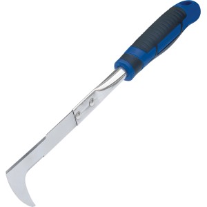 LUX Handfugenreiniger Comfort mit blau-schwarzem Griff und gebogener Edelstahlklinge.
