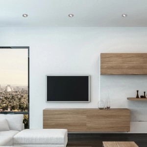 Wohnraum mit drei schwenkbaren LED-Einbaustrahlern in Nickel matt von Briloner im 3er-Set.