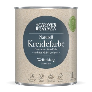 Schöner Wohnen Kreidefarbe Naturell Wellenklang, 1 Liter Dose, pudermatt, dunkles Blau.