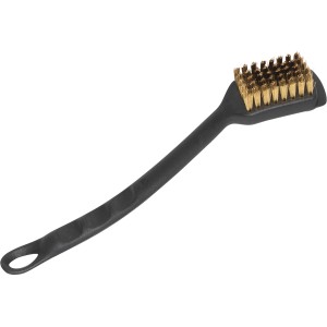 Outdoorchef Grillbürste Klein mit Messingborsten und Schaber, ergonomischer Griff aus Kunststoff.