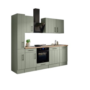 Respekta Küchenzeile Anton Landhaus Schilfgrün 250 cm mit Induktionskochfeld