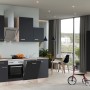 Flex-Well Exclusiv Küchenzeile Lara, 360 cm, Anthrazit/San Remo Eiche, mit E-Geräten.