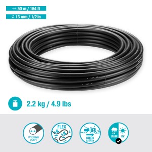 Gardena Verlegerohr Flex, 50m Rolle, 13mm Durchmesser für Micro-Drip-Systeme zur Gartenbewässerung.