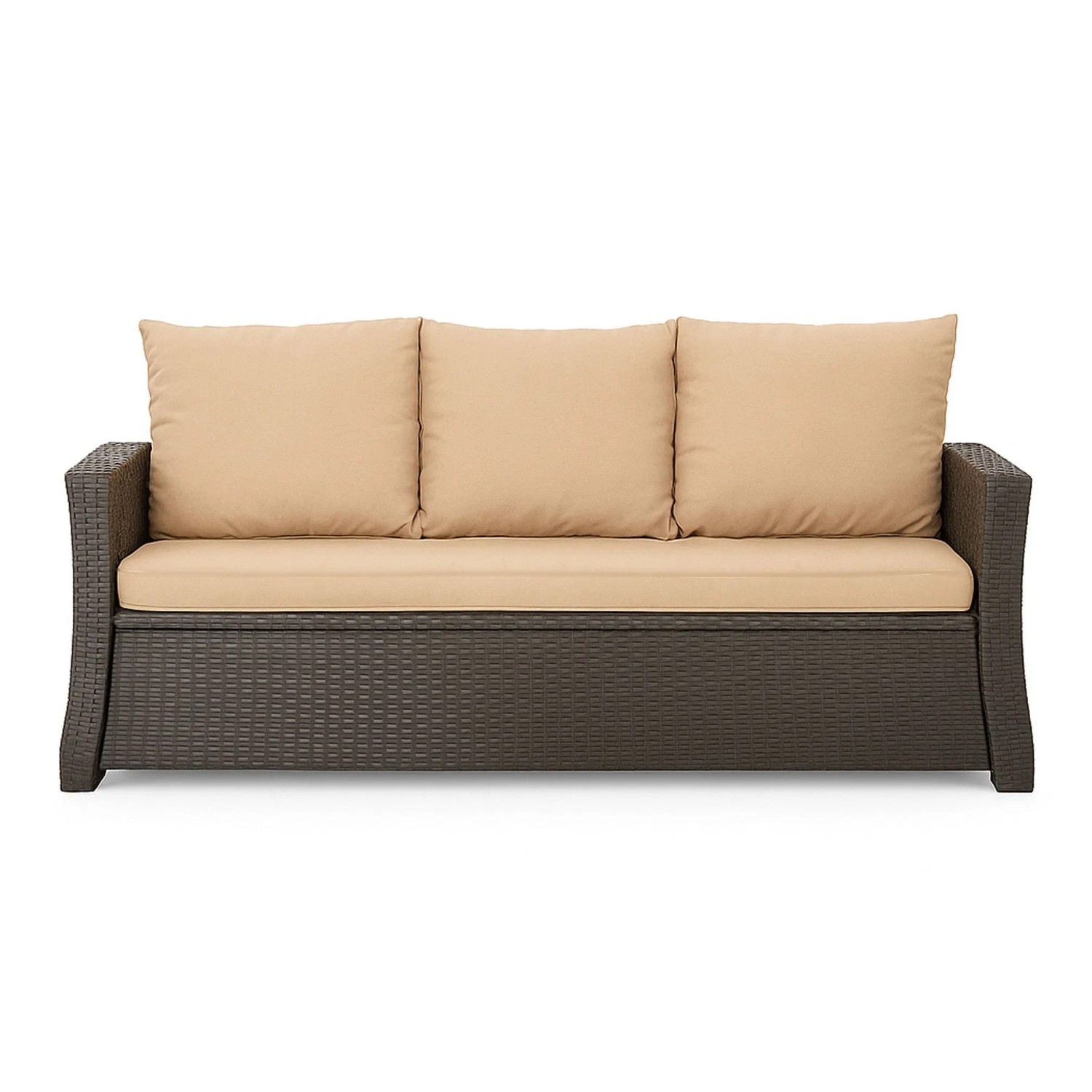 Beiges 3-Sitzer Gartensofa aus Polyrattan mit Kissen aus dem Setgarden Mix-Techno.