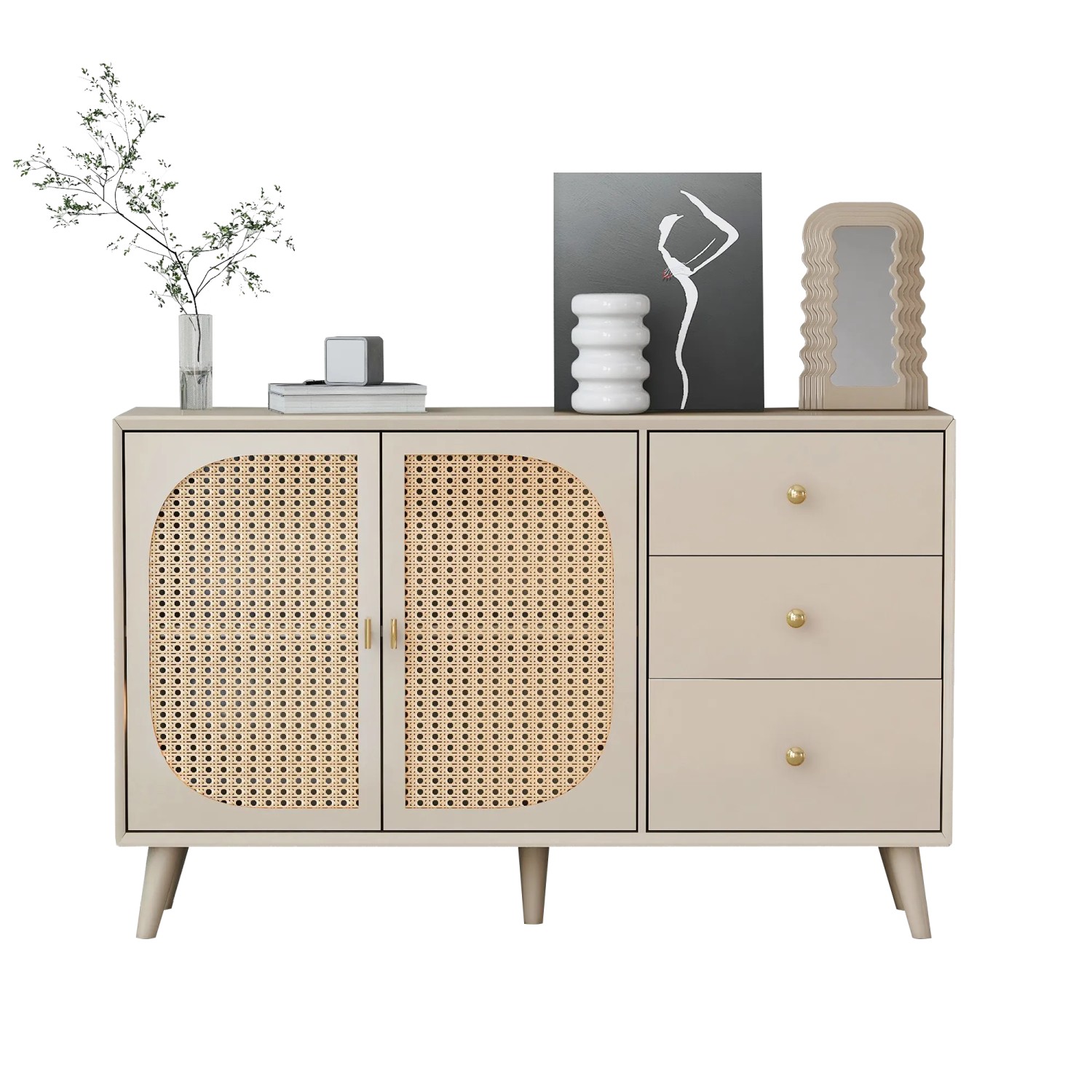 okwish Sideboard mit Türen Schubladen Wohnzimmer 120x40x80cm Beige_9