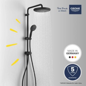 Grohe Vitalio Start 250 Flex Duschsystem in Schwarz mit Kopf- und Handbrause für die Wandmontage.