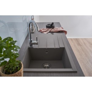 Respekta Einbauspüle Mineralite Houston, 80x50 cm, Betongrau. Granitspüle mit Abtropffläche.