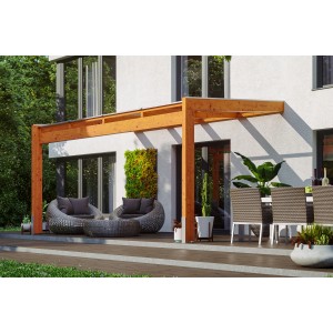 Skan Holz Terrassenüberdachung Novara, 450x259 cm, Eiche hell, mit Polycarbonat-Dach.