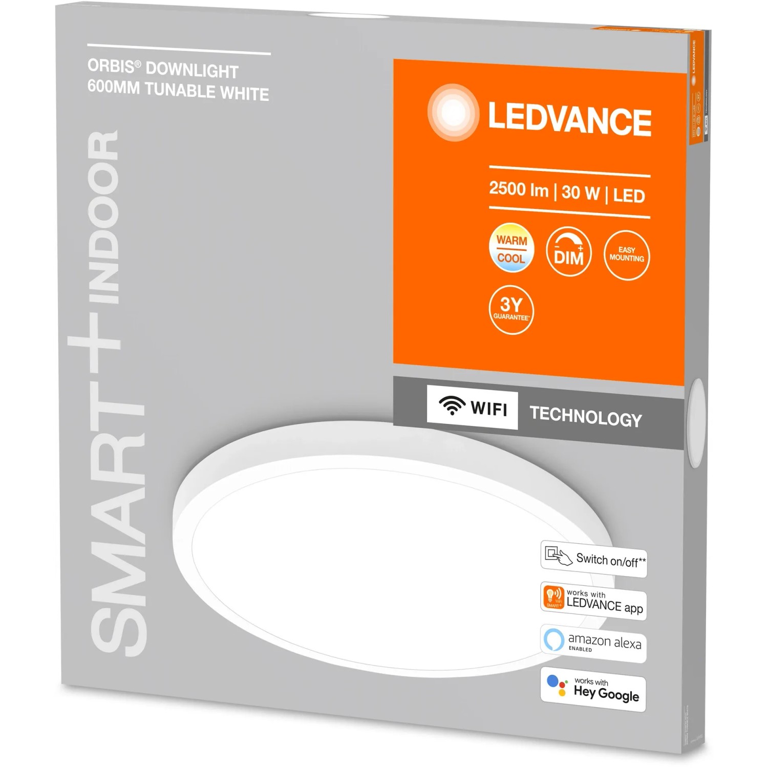 Ledvance Smart+ WiFi Einbauleuchte Surface Downlight, Ø 60cm, weiß. Smarte Deckenleuchte für Innenräume.
