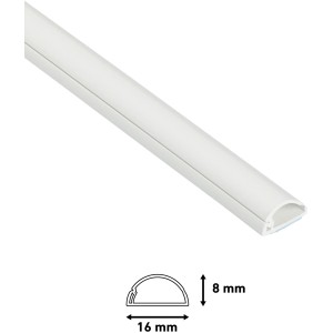 Weißer D-Line Kabelkanal, 16x8 mm, 2 m Länge. Halbrund, zur dezenten Kabelverlegung.