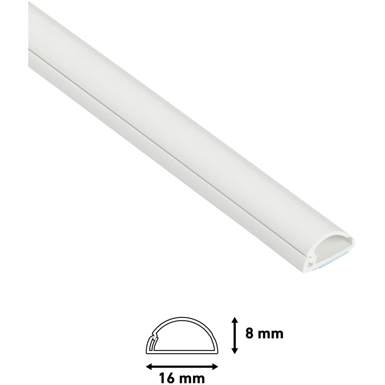 Weißer D-Line Kabelkanal, 16x8 mm, 2 m Länge. Halbrund, zur dezenten Kabelverlegung.