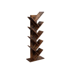 Braunes Vasagle Bücherregal in Baumform mit 8 offenen Regalen.